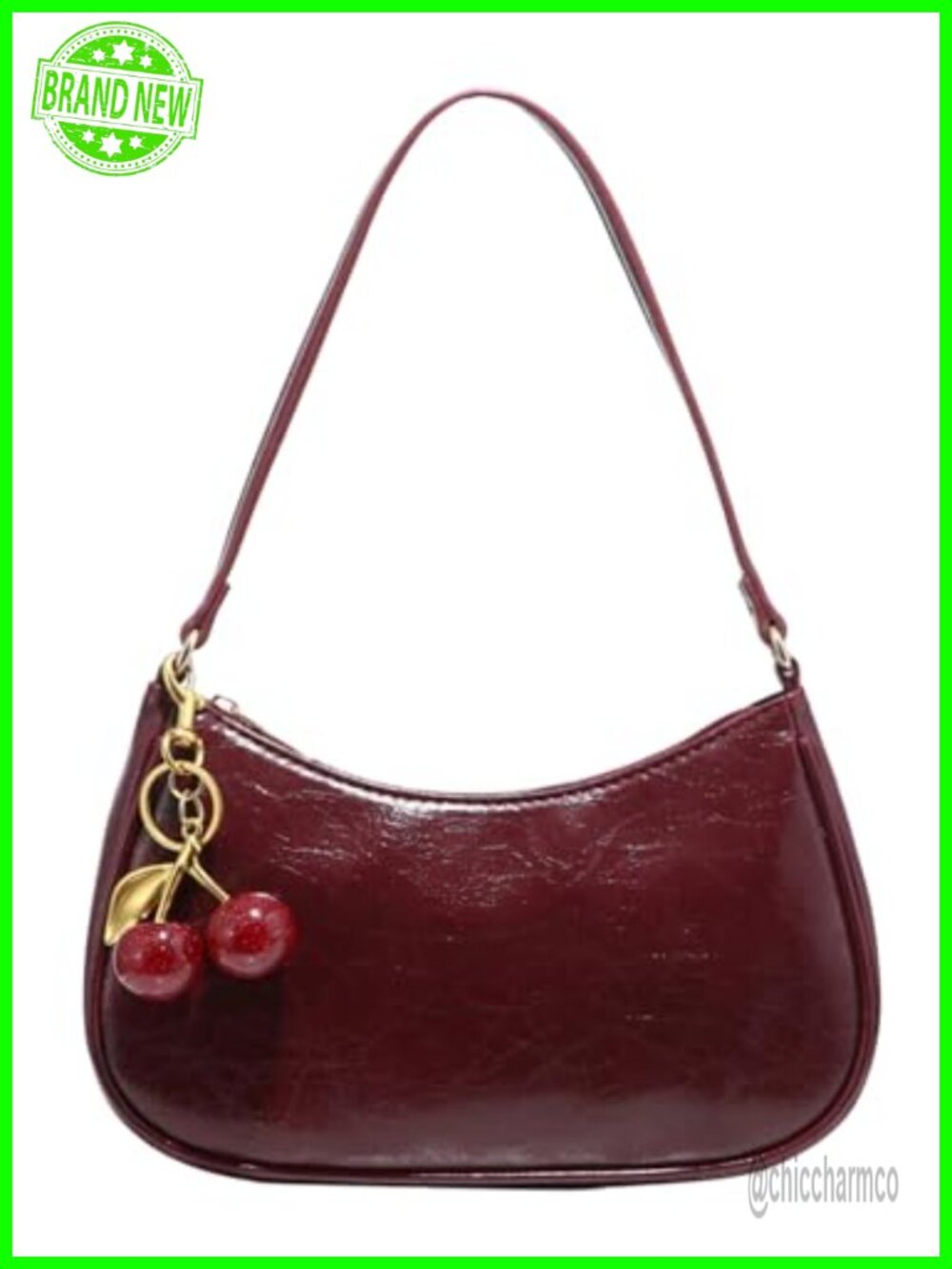 PU Leather Shoulder Bag Zipper Purse Cute Underarm Bag